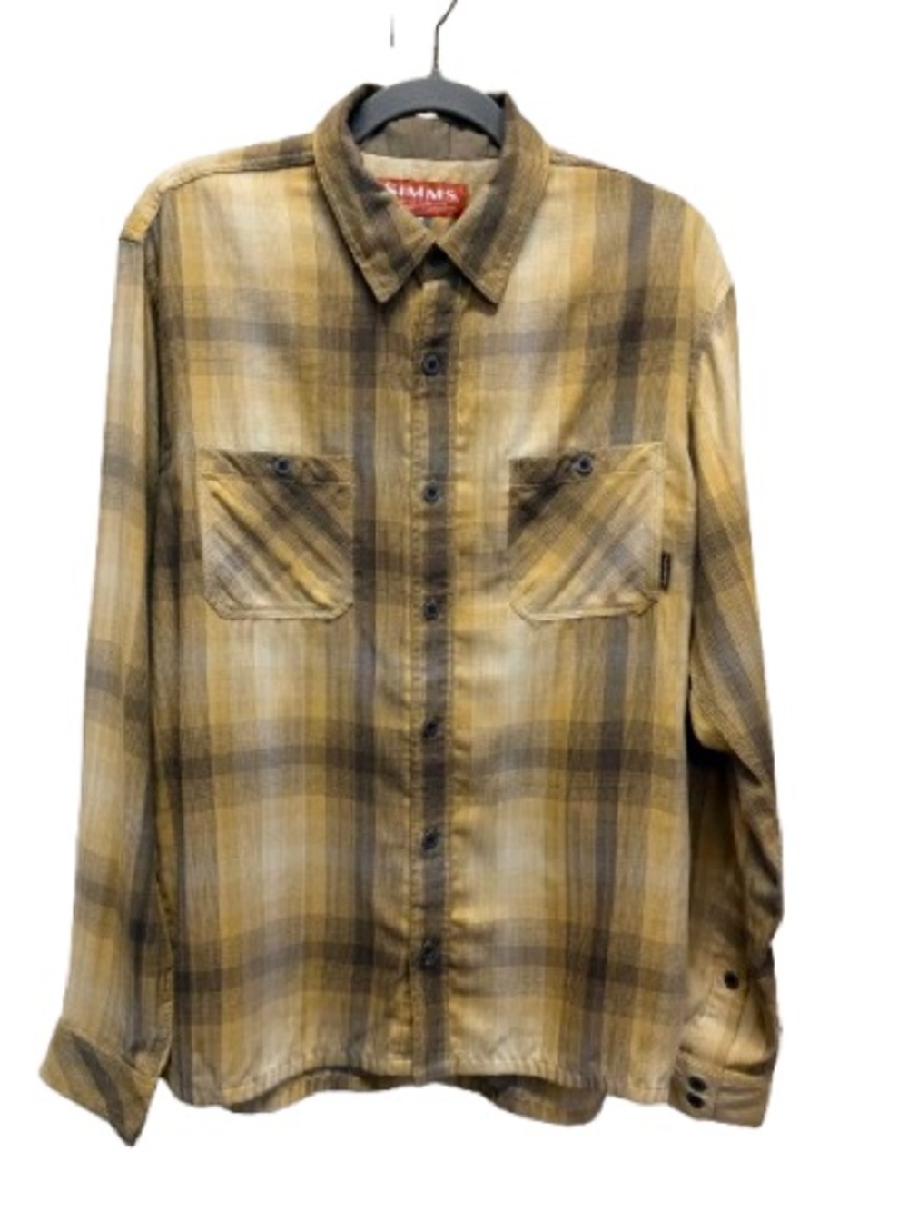 SIMMS Fishing Products Plaid Button Front Shirt Medium Tencel Performance Brown